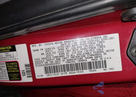 2009 Toyota Tacoma из США, поврежденный, VIN 5TEUX42N49Z643851